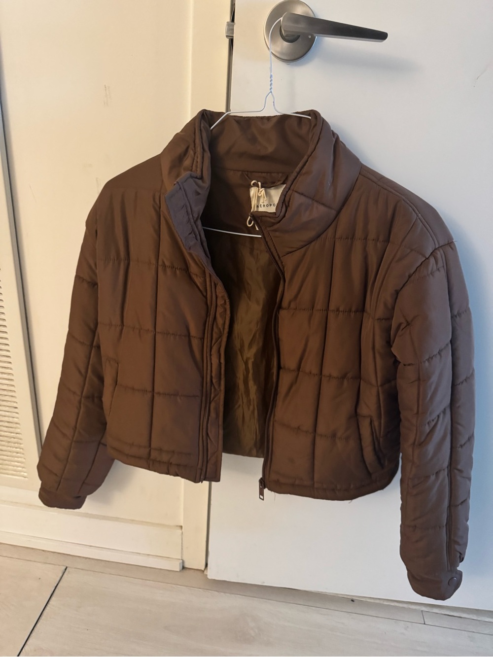 Aeropostale Cropped Quilted Puffer Jacket - Brown